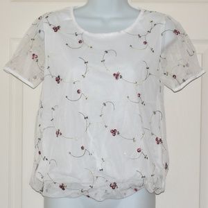 Embroidered Chiffon Short Sleeve Blouse